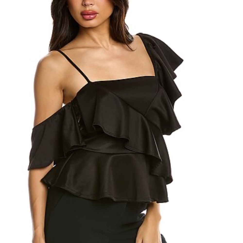NEW NWOT Harper Ruffled One Shoulder Top. Black. Small.